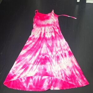 Pink and White Sleeveless Spaghetti Strap Sundress